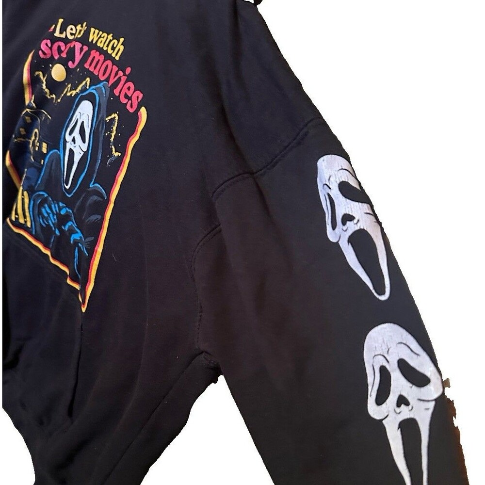 Ghost Face Scream Hoodie Lets Watch Scary Movies Black Pullover Size M